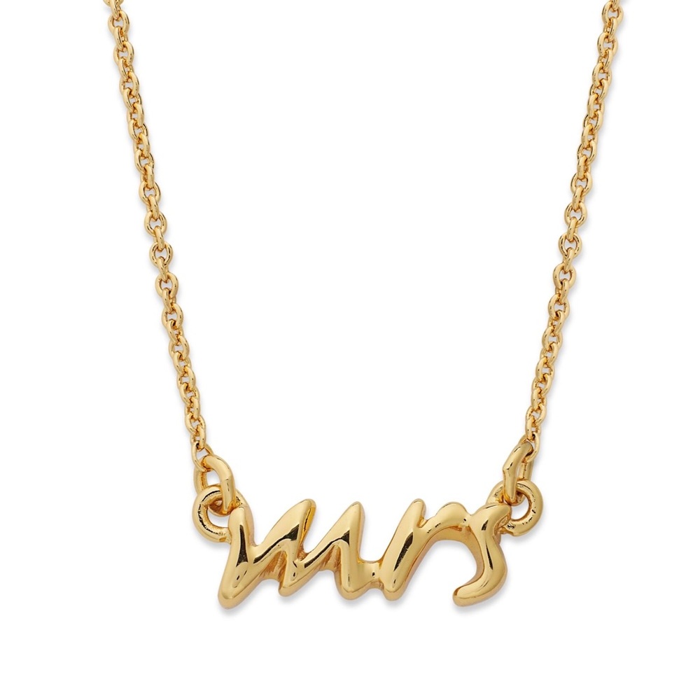 Kate Spade Say Yes Mrs Necklace in Metallic Gold